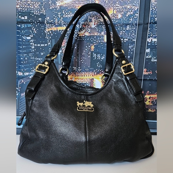 Coach Black Leather Hobo Bag with Gold Accents - Picture 1 of 16